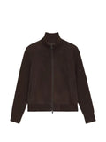 BOSS suede-panelled ribbed-knit jacket