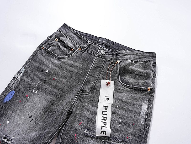 Purple Brand Gray Paint-Splatter Distressed Jeans